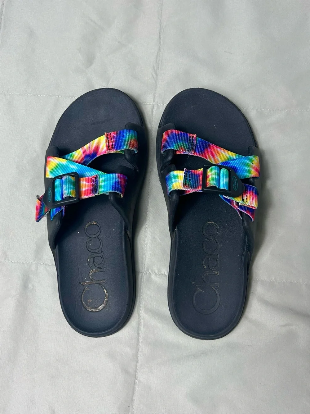 Chaco Kids Tie-Dye Rainbow Strap Sandals / Slides, Size 2, Adjustable Buckle